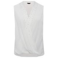 womens ladies sleeveless v neck sparkle stud embellished wrap front di ...