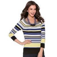 Women\'s Ladies multi colour stripe pattern bardot neckline three quarter length sleeve light stretch jumper