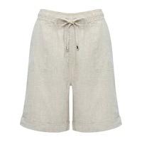 womens ladies oatmeal turn up herringbone linen blend summer shorts