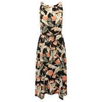 Women\'s Ladies Sleeveless Tropical Floral Print hanky hem lightweight Jersey tie waist dress