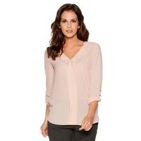 womens ladies plain three quarter length sleeve v neck pleat front col ...