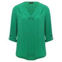 Women\'s Ladies plain Three quarter length sleeve v neck Pleat front collar blouse