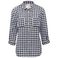 womens ladies navy gingham print three quarter length tabbed sleeve tw ...