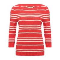 Women\'s Ladies Pure cotton Three quarter length sleeve High neckline Ribbed stripe jumper
