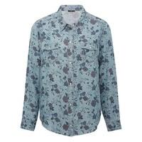 Women\'s Ladies floral print chambray button front casual shirt