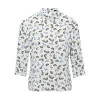 Women\'s Ladies Petite size Three quarter length sleeve high neckline chiffon ditsy fan print blouse