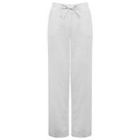 Women\'s Ladies plain lightweight full length drawstring tie waist wide leg linen trousers