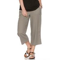 womens ladies plain light linen blend tie waist casual cropped capri t ...