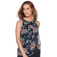 womens ladies sleeveless summer floral print split layer drape front f ...