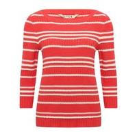 Women\'s Ladies Pure cotton Three quarter length sleeve High neckline Ribbed stripe jumper