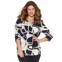 womens plus ladies 34 sleeve soft jersey v neck swirl print tunic top