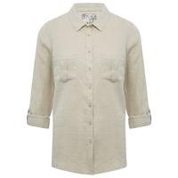 Women\'s Ladies plain tabbed three quarter length sleeve classic collar Linen shirt