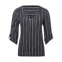 Women\'s Ladies Petite size jersey three quarter length sleeve zip front stripe print shirt