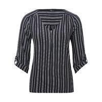 Women\'s Ladies Petite size jersey three quarter length sleeve zip front stripe print shirt