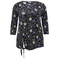 womens ladies plus size three quarter length sleeve floral print tie h ...