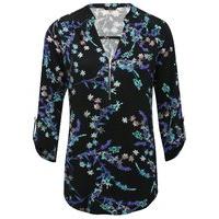 Women\'s Ladies jersey tabbed three quarter length sleeve granddad neck Floral print zip front shirt