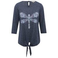 Women\'s Ladies 3/4 Sleeve soft jersey casual tie front dragonfly design everyday top