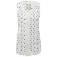 Women\'s Ladies cotton jersey sleeveless dipped hem v neck printed crochet panel top