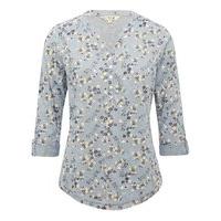 Women\'s Ladies cotton jersey three quarter length sleeve grandad neckline Floral print shirt