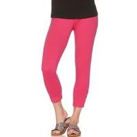 Women\'s Ladies plain coloured basic pull on cropped cotton rich button trim jersey leggings