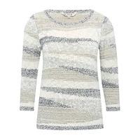 womens ladies multi tonal textured stripe three quarter length sleeve  ...