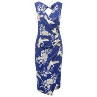 womens ladies sleeveless knee length v neck bird print twist back asym ...