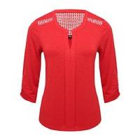 womens petite ladies red three quarter length sleeve crochet trim cut  ...