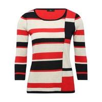 Women\'s Petite ladies three quarter length sleeve pull on cut about multi colour stripe stretch jumper