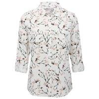 Women\'s Ladies fresh ivory three quarter length sleeve dragonfly print linen blend shirt