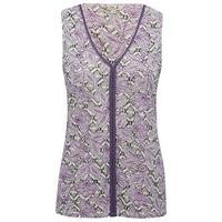 Women\'s Ladies sleeveless plait trim v-neck lilac floral print casual summer vest top