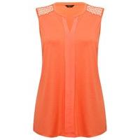 womens ladies plus size sleeveless crochet detail notch neckline top