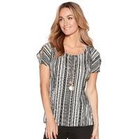 Women\'s Ladies sleeveless v neck Plisse pleat stripe print wrap top