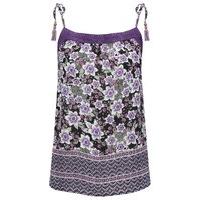 womens ladies sleeveless spaghetti strap floral border print crochet t ...