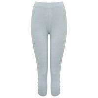 Women\'s Ladies cotton stretch jersey elasticated waist cropped button trim leggings