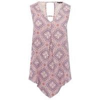 womens womens tile print hanky hem sleeveless v neck top with key hole ...