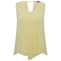 Women\'s Ladies petite lemon chiffon sleeveless v neckline keyhole cut out back double layer top