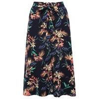 Women\'s Ladies high waisted tropical floral print tie waist belt a-line summer midi skirt
