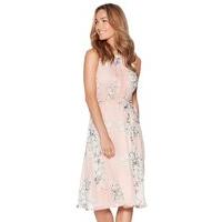 womens ladies blush pink floral print sleeveless tie front belted chif ...