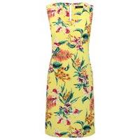 Women\'s Ladies sleeveless knee length v neckline tropical floral print shift dress