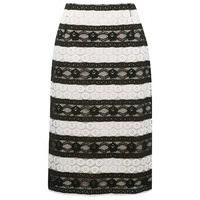 Women\'s Ladies boutique knee length lace overlay stripe monochrome party pencil skirt