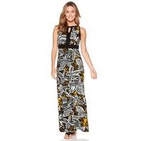 Women\'s Ladies floral tribal print keyhole sleeveless black waistband summer maxi dress