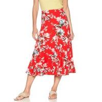 womens ladies bright red floral print pull on pleated hem flippy summe ...