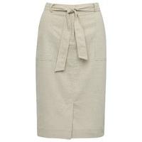 Women\'s Ladies plain lightweight high waist knee length belted linen blend pencil skirt