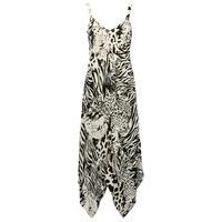 Women\'s Ladies Sleeveless v neck leopard Animal print hanky hem midi dress