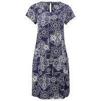 Women\'s Ladies short sleeve scoop dress Tile print bucket pocket jersey dress