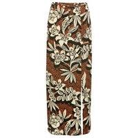 Women\'s Ladies jersey full length side split high tie waist tropical floral print maxi skirt