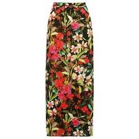 Women\'s Ladies multi coloured pull on tie front summer tropical floral print side split maxi skirt