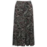Women\'s Ladies knee length a-line soft stretch jersey floral paisley print midi skirt