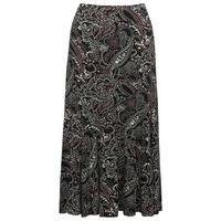 Women\'s Ladies knee length a-line soft stretch jersey floral paisley print midi skirt