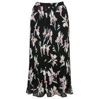 Women\'s Ladies knee length high waist floral print pleated chiffon midi skirt